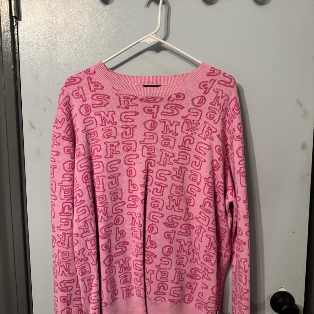Men's Pink Patterned Crew Neck Sweater